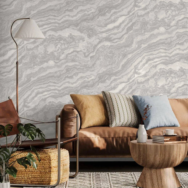 Marble Light Gray Layered Wallpaper, Home Wall Decor, Marbled Luxury Wallpaper, Textured Wallcovering Non-Adhesive, 177 sq ft Large Roll - Walloro High End Wallcoverings & More