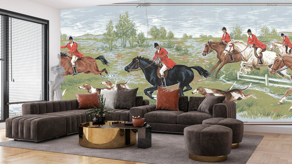 Men Ride Horses on the Field Wallpaper, Composition Mural, Oversized Custom Size Wall Art, Non - Woven, Non - Adhesive, Modern Wall Paper, Removable - Adawall Wallpaper - Registered Trade Accounts Only, Wallpaper Wholesale Account - W77666 - Adawall Wholesale - Wallpaper Wholesaler
