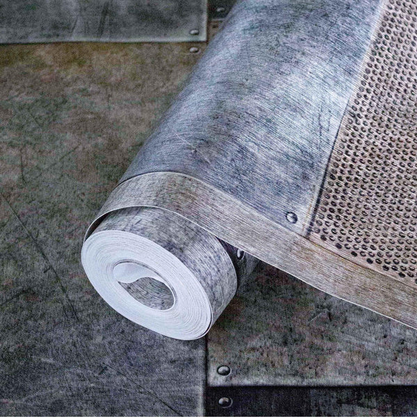 Metallic Industrial Textured Wallpaper, Dark Blue, Brown Rustic Aged Weathered Pattern Wallcovering, Large 114 sq ft Roll - Adawall Wallpaper - Registered Trade Accounts Only, Wallpaper Wholesale Account - 1215-2 - Adawall Wholesale - Wallpaper Wholesaler