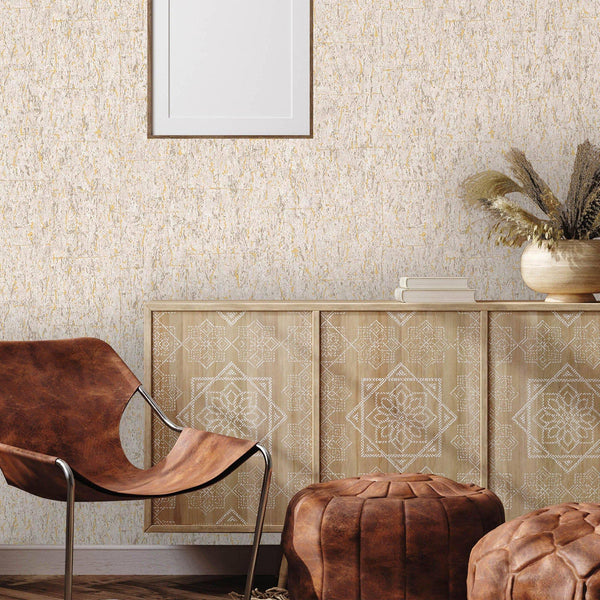 Modern Cork Embossed Wallpaper, Rich Textured Wallcovering, Ivory, Traditional, Camper Van Log Cabin Decor, Extra Large 114 sq ft Roll - Walloro High End Wallcoverings & More