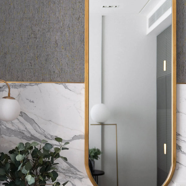 Modern Cork Gray Gold Embossed Wallpaper, Rich Textured Wallcovering, Traditional, Camper Van Log Cabin, Large 114 sq ft Roll, Washable - Walloro High End Wallcoverings & More