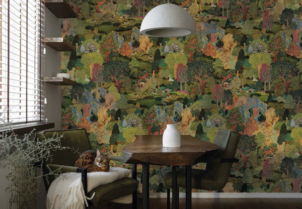 Modern Landscape Trees Wall Mural, Green Village Wallpaper, Extra Large Custom Size Wall Art, Non - Woven, Non - Adhesive, Removable, Washable - Adawall Wallpaper - Registered Trade Accounts Only, Wallpaper Wholesale Account - SE314-1 - Adawall Wholesale - Wallpaper Wholesaler