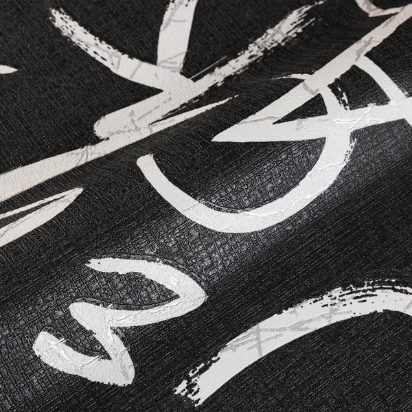 Modern Letters Wallpaper, Rich Textured Wallcovering, Traditional, Kids Room, Large 114 sq ft Roll, Washable, Alphabets Wallpaper, Black - Walloro High End Wallcoverings & More