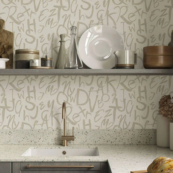 Modern Letters Wallpaper, Rich Textured Wallcovering, Traditional, Kids Room, Large 114 sq ft Roll, Washable, Alphabets Wallpaper, White - Adawall Wallpaper - Registered Trade Accounts Only, Wallpaper Wholesale Account - 4702-1 - Adawall Wholesale - Wallpaper Wholesaler