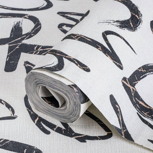 Modern Letters Wallpaper, Rich Textured Wallcovering, Traditional, Kids Room, Large 114 sq ft Roll, Washable, Alphabets, White N Black - Adawall Wallpaper - Registered Trade Accounts Only, Wallpaper Wholesale Account - 4702-2 - Adawall Wholesale - Wallpaper Wholesaler