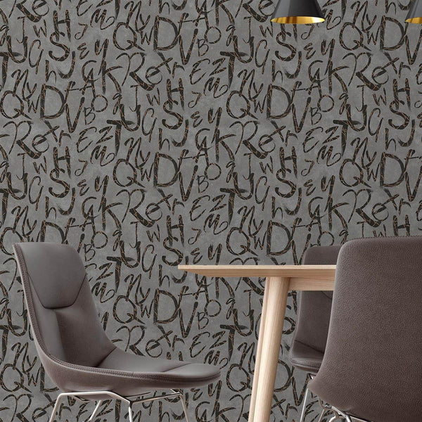 Modern Letters Wallpaper, Silver Rich Textured Wallcovering, Traditional, Kids Room, Large 114 sq ft Roll, Washable, Alphabets Wallpaper - Adawall Wallpaper - Registered Trade Accounts Only, Wallpaper Wholesale Account - 4702-4 - Adawall Wholesale - Wallpaper Wholesaler