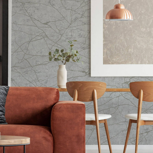 Modern Stone Embossed Wallpaper, Light Gray Vein Pattern, Abstract Marble Design Home Wall Decor, Aesthetic Wallpaper, Textured Wallcovering - Walloro High End Wallcoverings & More