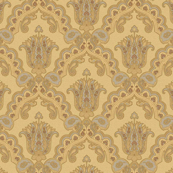 Modern Yellow Damask Wallpaper, Home Wall Decor, Aesthetic Wallpaper, Textured Wallcovering Non-Adhesive and Non-Peel and Stick - Walloro High End Wallcoverings & More