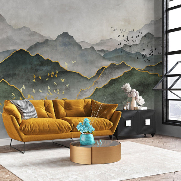 Mountain Scenic Wall Mural, Green Nature Wallpaper, Custom Size Wall Covering, Non - Woven, Non - Pasted, Removable, Washable, Extra Large Bird Art - Adawall Wallpaper - Registered Trade Accounts Only, Wallpaper Wholesale Account - FJ317-3 - Adawall Wholesale - Wallpaper Wholesaler