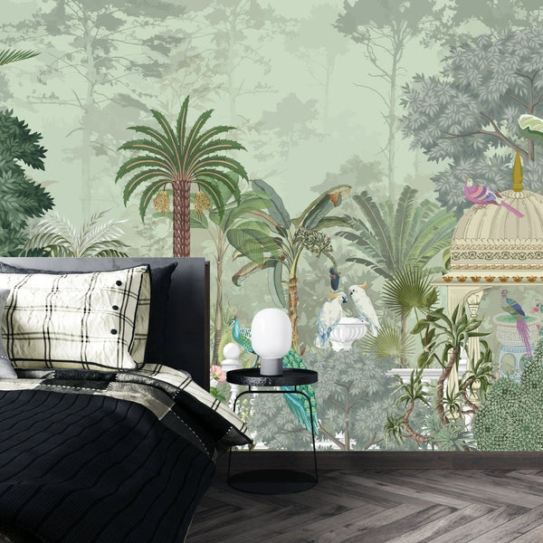 Mughal Garden Wallpaper, Birds Mural, Oversized Custom Size Wall Art, Non - Woven, Non - Adhesive, Modern Wall Paper, Removable - Adawall Wallpaper - Registered Trade Accounts Only, Wallpaper Wholesale Account - W77718 - Adawall Wholesale - Wallpaper Wholesaler