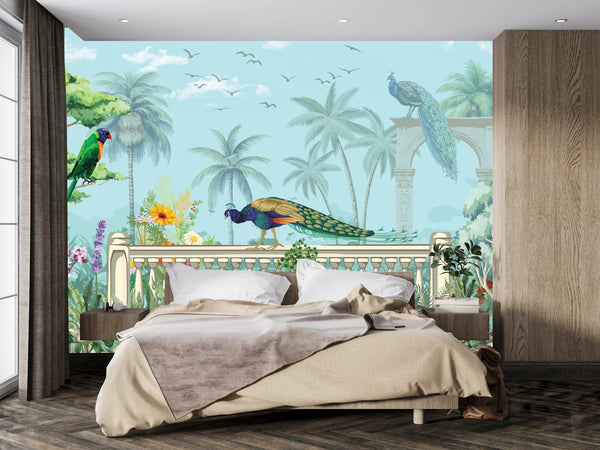 Mughal Garden Wallpaper, Peacock and Arch Mural, Oversized Custom Size Wall Art, Non - Woven, Non - Adhesive, Modern Wall Paper, Removable - Adawall Wallpaper - Registered Trade Accounts Only, Wallpaper Wholesale Account - W77661 - Adawall Wholesale - Wallpaper Wholesaler