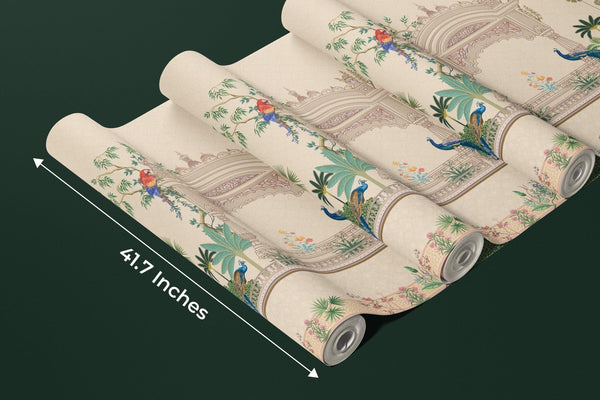 Mughal Garden Wallpaper, Peacock, Parrot Mural, Oversized Custom Size Wall Art, Non - Woven, Non - Adhesive, Modern Wall Paper, Removable - Adawall Wallpaper - Registered Trade Accounts Only, Wallpaper Wholesale Account - W77721 - Adawall Wholesale - Wallpaper Wholesaler