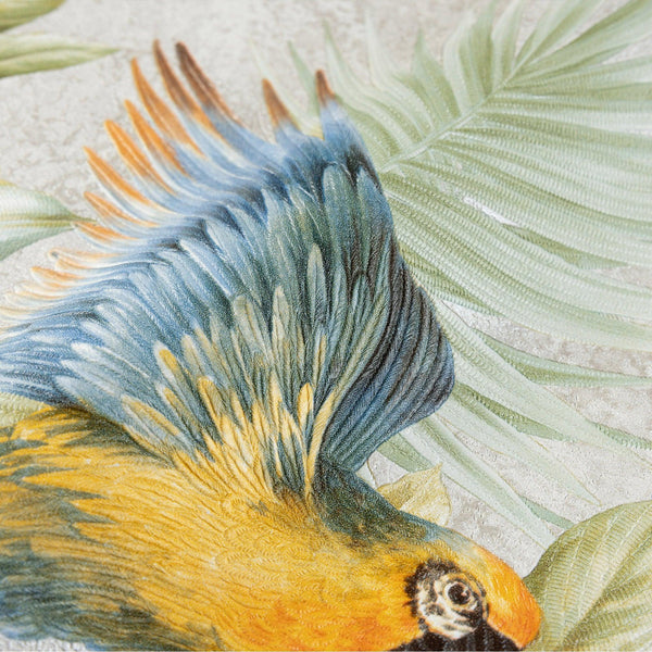 Multi-Color Birds Deep Embossed Wallpaper, White, Red, Blue Stylish 3D Textured Tropical Plants Wallcovering - Walloro High End Wallcoverings & More