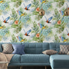 Multi-Color Birds Deep Embossed Wallpaper, White, Red, Blue Stylish 3D Textured Tropical Plants Wallcovering - Walloro High End Wallcoverings & More