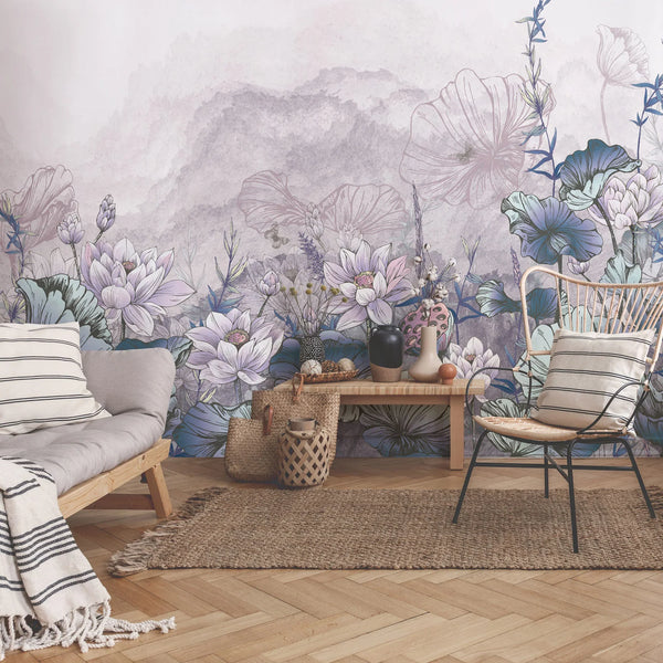 Nature Forest Wall Mural, Gray Trees Wallpaper, Botanic Theme Customized Wall Covering, Non-Woven, Non-Adhesive, Removable, Washable, Removable - Walloro High End Wallcoverings & More