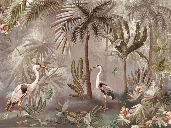 Nature Forest Wallpaper, Birds Palm Tree Wall Mural, Brown Jungle Theme Large Wall Art, Non - Woven, Non - Adhesive, Removable, Exotic Wall Paper - Adawall Wallpaper - Registered Trade Accounts Only, Wallpaper Wholesale Account - A317-3 - Adawall Wholesale - Wallpaper Wholesaler