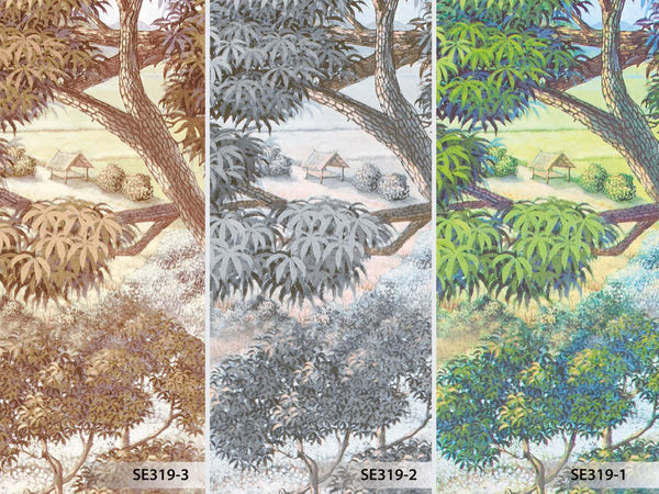 Nature Landscape Wall Mural, Gray Trees Scene Wallpaper, Flowers Extra Large Custom Size Wall Art, Non-Woven, Non-Pasted, Removable, Washable - Walloro High End Wallcoverings & More