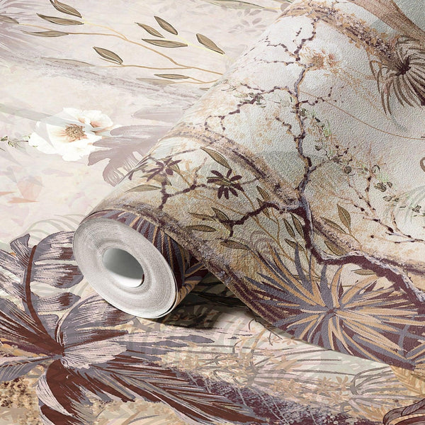 Nature Trees Wall Mural, Beige Forest Theme Wallpaper, Large Jungle Custom Size Wall Art, Non-Woven, Non-Pasted, Removable, Washable, Covering - Walloro High End Wallcoverings & More