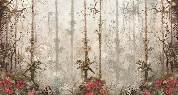 Nature Trees Wall Mural, Yellow Forest Theme Wallpaper, Large Jungle Custom Size Wall Art, Non-Woven, Non-Pasted, Removable, Washable, Covering - Walloro High End Wallcoverings & More