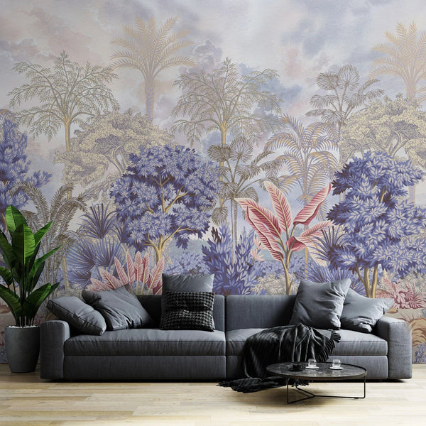 Nature Tropical Wallpaper, Purple Forest Wall Mural, Custom Size Trees Wall Art, Non - Woven, Non - Pasted, Removable, Washable, Oversized Wall Paper - Adawall Wallpaper - Registered Trade Accounts Only, Wallpaper Wholesale Account - SE304-1 - Adawall Wholesale - Wallpaper Wholesaler