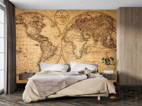 Old Geographical World Map Wallpaper, History Mural, Oversized Custom Size Wall Art, Non - Woven, Non - Adhesive, Modern Wall Paper, Removable - Adawall Wallpaper - Registered Trade Accounts Only, Wallpaper Wholesale Account - W77790 - Adawall Wholesale - Wallpaper Wholesaler