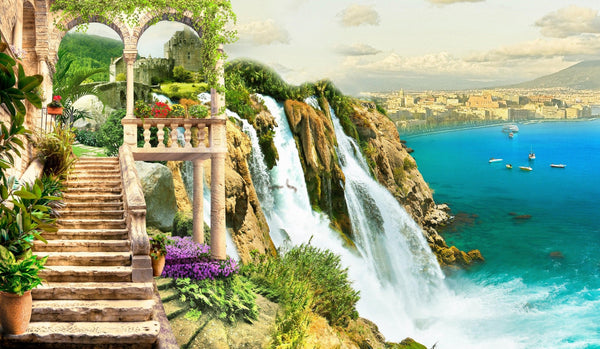 Old House with Columns Wallpaper, Cliff of the Mountain Mural, Oversized Custom Size Wall Art, Non - Woven, Non - Adhesive, Modern Wall Paper, Removable - Adawall Wallpaper - Registered Trade Accounts Only, Wallpaper Wholesale Account - W77818 - Adawall Wholesale - Wallpaper Wholesaler