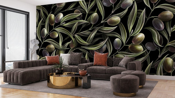 Olive Branches Wallpaper, Seamless Pattern Mural, Oversized Custom Size Wall Art, Non - Woven, Non - Adhesive, Modern Wall Paper, Removable - Adawall Wallpaper - Registered Trade Accounts Only, Wallpaper Wholesale Account - W78225 - Adawall Wholesale - Wallpaper Wholesaler