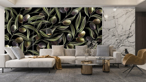 Olive Branches Wallpaper, Seamless Pattern Mural, Oversized Custom Size Wall Art, Non - Woven, Non - Adhesive, Modern Wall Paper, Removable - Adawall Wallpaper - Registered Trade Accounts Only, Wallpaper Wholesale Account - W78225 - Adawall Wholesale - Wallpaper Wholesaler