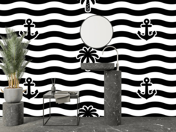 Palm Tree, Anchor Wallpaper, Seamless Pattern Mural, Oversized Custom Size Wall Art, Non - Woven, Non - Adhesive, Modern Wall Paper, Removable - Adawall Wallpaper - Registered Trade Accounts Only, Wallpaper Wholesale Account - W77794 - Adawall Wholesale - Wallpaper Wholesaler