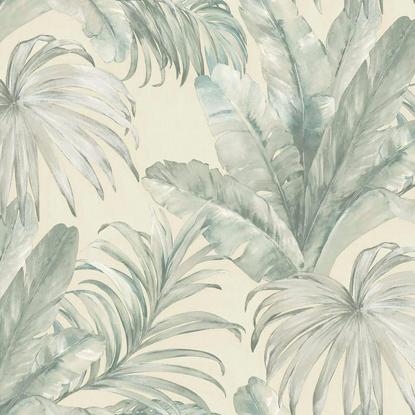 Palm Trees Embossed Wallpaper, Rich Textured Green Leaves Wallcovering, Large 114 sq ft Roll, Washable, Sturdy, Blue Plants Leaves Wallpaper - Walloro High End Wallcoverings & More