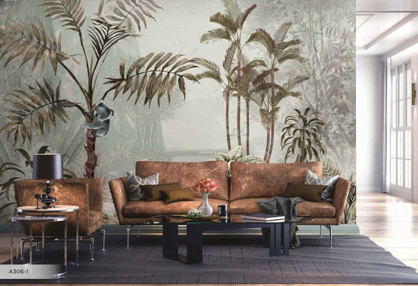 Palm Trees Nature Scene Tropical Wall Mural, Light Green Custom Size Wallpaper, Non - Woven, Non - Pasted, Washable, Oversized Large Wall Art, Removable - Adawall Wallpaper - Registered Trade Accounts Only, Wallpaper Wholesale Account - A306-1 - Adawall Wholesale - Wallpaper Wholesaler