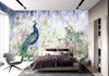 Peacock Forest Wall Mural, Blue Scenic Non-Woven Nature Theme Large Wall Poster, Non-Adhesive Modern Jungle Wall Art - Walloro High End Wallcoverings & More