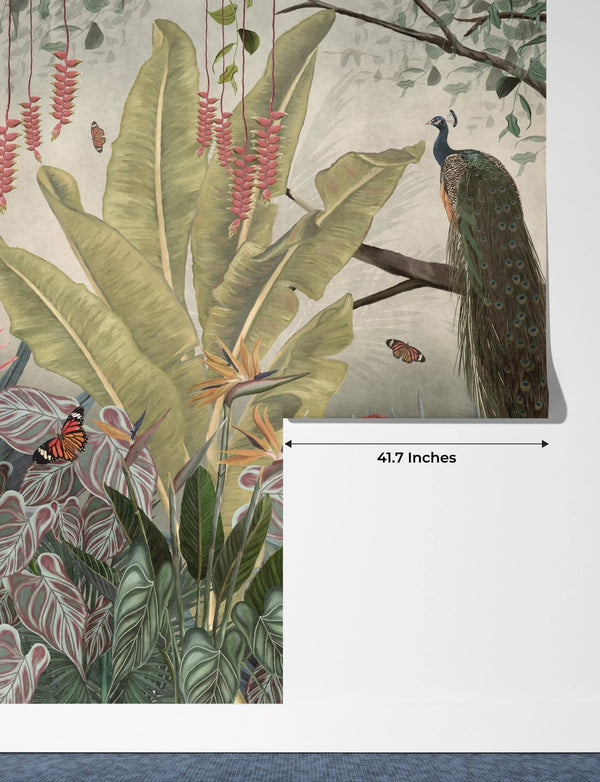 Peacock Wallpaper, Tropical Leaves Wall Mural, Oversized Custom Size Wall Art, Non - Woven, Non - Adhesive, Modern Wall Paper, Removable - Adawall Wallpaper - Registered Trade Accounts Only, Wallpaper Wholesale Account - W77483 - Adawall Wholesale - Wallpaper Wholesaler