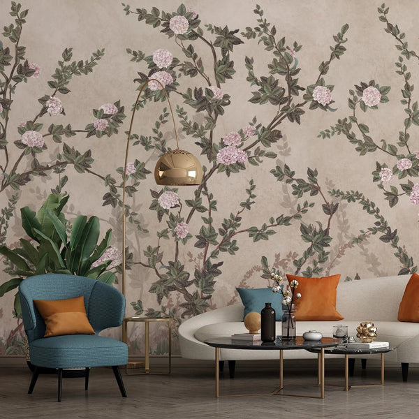 Peony Chinoiserie Blossom Wall Mural, Light Green Floral Bloom Wallpaper, Oversized Contemporary Custom Size Wall Art, Non - Woven, Non - Pasted, Removable - Adawall Wallpaper - Registered Trade Accounts Only, Wallpaper Wholesale Account - SE313-2 - Adawall Wholesale - Wallpaper Wholesaler