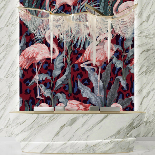 Pink Flamingo Wallpaper, Seamless Pattern Mural, Oversized Custom Size Wall Art, Non - Woven, Non - Adhesive, Modern Wall Paper, Removable - Adawall Wallpaper - Registered Trade Accounts Only, Wallpaper Wholesale Account - W77493 - Adawall Wholesale - Wallpaper Wholesaler