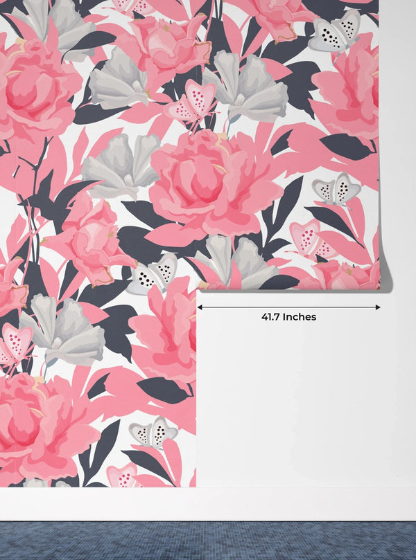 Pink Flowers Wallpaper, Seamless Pattern Mural, Oversized Custom Size Wall Art, Non - Woven, Non - Adhesive, Modern Wall Paper, Removable - Adawall Wallpaper - Registered Trade Accounts Only, Wallpaper Wholesale Account - W78016 - Adawall Wholesale - Wallpaper Wholesaler