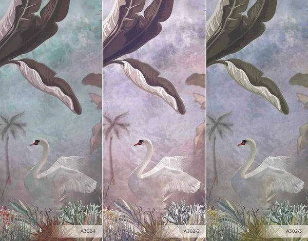 Purple Modern Luxury Tropical Wallpaper, Swan, Non - Woven Custom Wall Mural, Non - Adhesive, Washable, Decorative, Removable, Home Decor Wall Art - Adawall Wallpaper - Registered Trade Accounts Only, Wallpaper Wholesale Account - A302-2 - Adawall Wholesale - Wallpaper Wholesaler