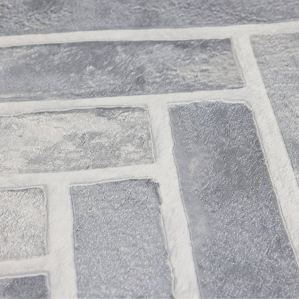 Realistic Embossed Brick Wallpaper, Gray Chevron Pattern Stone Wall Decor, Home Commercial Use Textured Wallcovering - Walloro High End Wallcoverings & More
