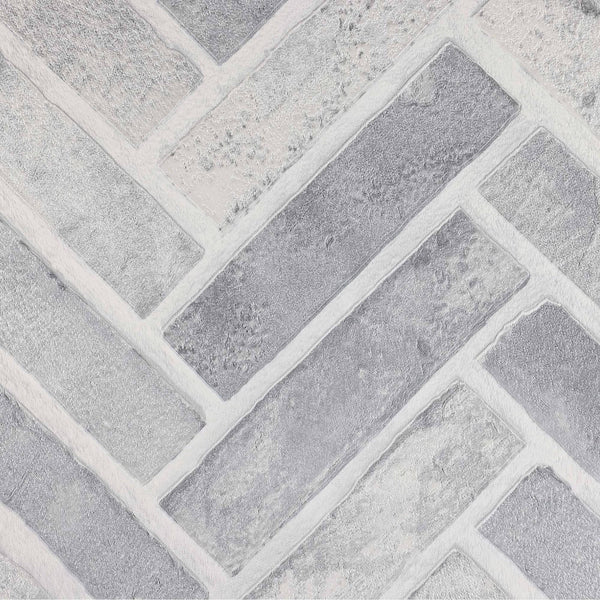 Realistic Embossed Brick Wallpaper, Gray Chevron Pattern Stone Wall Decor, Home Commercial Use Textured Wallcovering - Walloro High End Wallcoverings & More