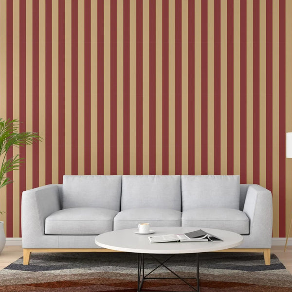 Red Timeless Bold Striped Wallpaper, Flocked Textured Velvet Feeling Thick Lines Wallcovering - Walloro High End Wallcoverings & More