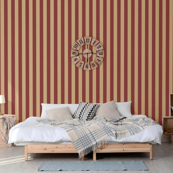Red Timeless Bold Striped Wallpaper, Flocked Textured Velvet Feeling Thick Lines Wallcovering - Walloro High End Wallcoverings & More