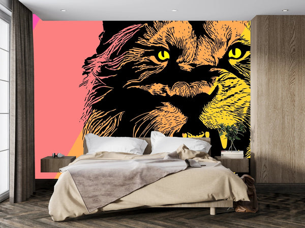 Roaring Lion Wallpaper, Colorful Mural, Oversized Custom Size Wall Art, Non - Woven, Non - Adhesive, Modern Wall Paper, Removable - Adawall Wallpaper - Registered Trade Accounts Only, Wallpaper Wholesale Account - W78100 - Adawall Wholesale - Wallpaper Wholesaler