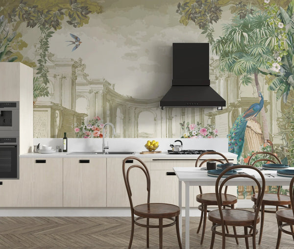 Roman Garden Wallpaper, Peacock Mural, Oversized Custom Size Wall Art, Non - Woven, Non - Adhesive, Modern Wall Paper, Removable - Adawall Wallpaper - Registered Trade Accounts Only, Wallpaper Wholesale Account - W77523 - Adawall Wholesale - Wallpaper Wholesaler