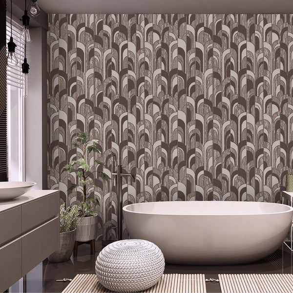Round Shapes Deep Embossed Wallpaper, Brown Modern Geometric Flocked Wallcovering, Non - Pasted, Large 114 sq ft Roll - Adawall Wallpaper - Registered Trade Accounts Only, Wallpaper Wholesale Account - 1209-4 - Adawall Wholesale - Wallpaper Wholesaler