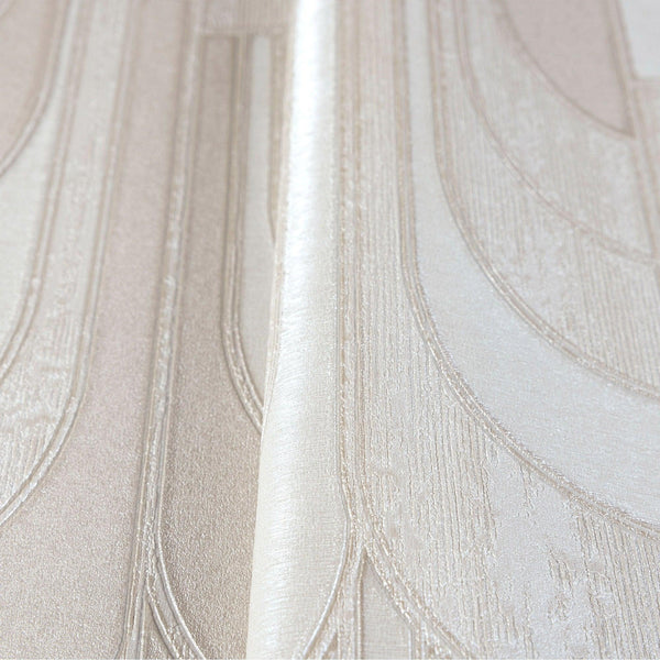 Round Shapes Deep Embossed Wallpaper, Cream Modern Geometric Flocked Wallcovering, Non-Pasted, Large 114 sq ft Roll - Walloro High End Wallcoverings & More