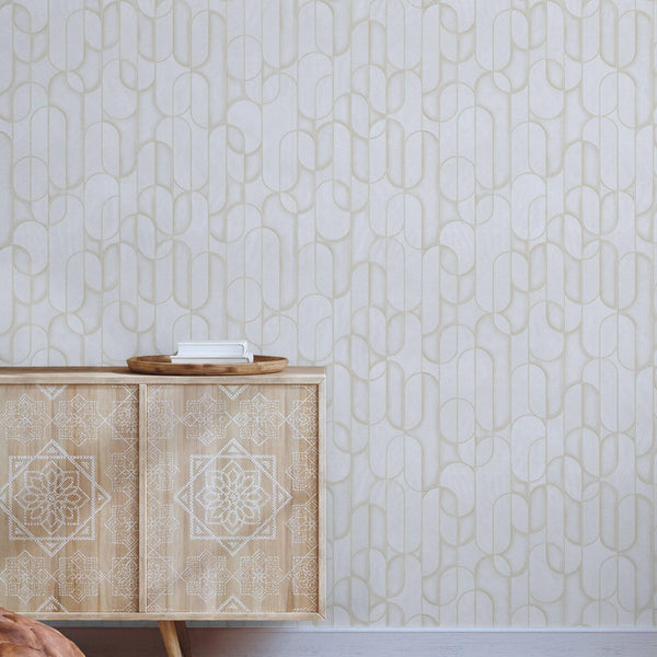 Rounded Shapes 3D Embossed Wallpaper, Cream Velvet Flocked Geometric Elegant Wallcovering - Adawall Wallpaper - Registered Trade Accounts Only, Wallpaper Wholesale Account - 1514-2 - Adawall Wholesale - Wallpaper Wholesaler