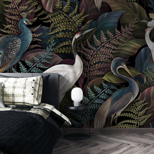 Royal Birds Wallpaper, Tropical Seamless Background Mural, Oversized Custom Size Wall Art, Non - Woven, Non - Adhesive, Modern Wall Paper, Removable - Adawall Wallpaper - Registered Trade Accounts Only, Wallpaper Wholesale Account - W77492 - Adawall Wholesale - Wallpaper Wholesaler