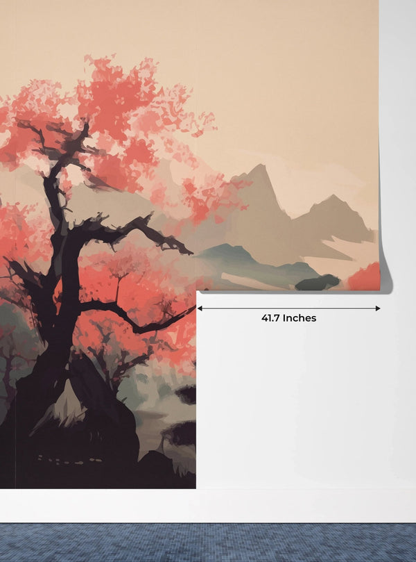 Sakura Trees Wallpaper, Traditional Ink Landscape Mural, Oversized Custom Size Wall Art, Non - Woven, Non - Adhesive, Modern Wall Paper, Removable - Adawall Wallpaper - Registered Trade Accounts Only, Wallpaper Wholesale Account - W78156 - Adawall Wholesale - Wallpaper Wholesaler