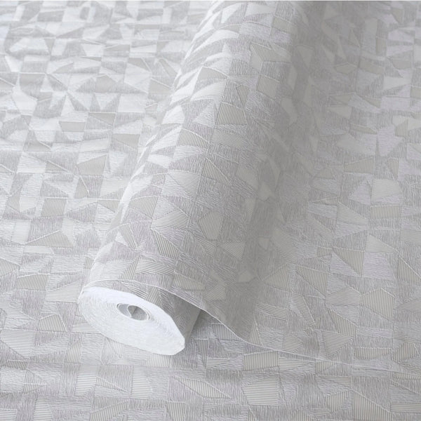 Shimmering Geometric Shapes Wallpaper, Light Gray Deep Embossed Asymmetrical Design Wallcovering - Walloro High End Wallcoverings & More