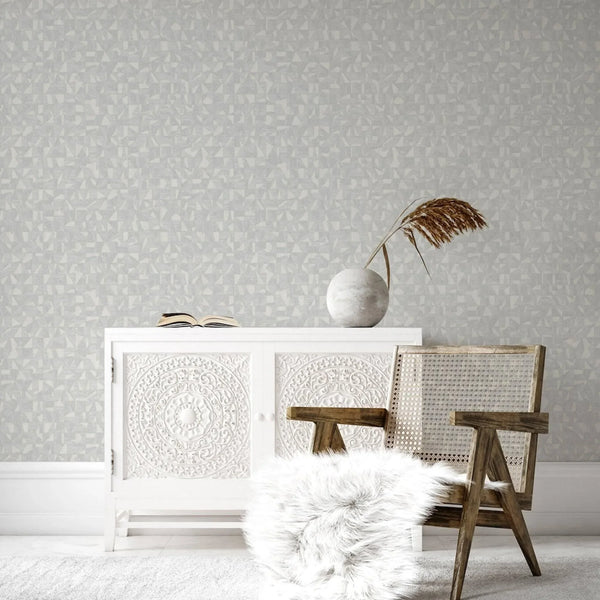 Shimmering Geometric Shapes Wallpaper, Light Gray Deep Embossed Asymmetrical Design Wallcovering - Walloro High End Wallcoverings & More